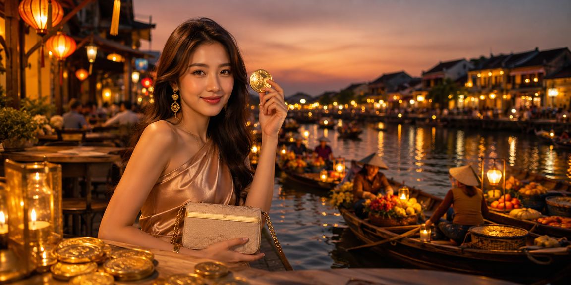 Người dùng đọc phân tích kèo và nhận bonus VIP trong buổi sáng cà phê tại Hội An